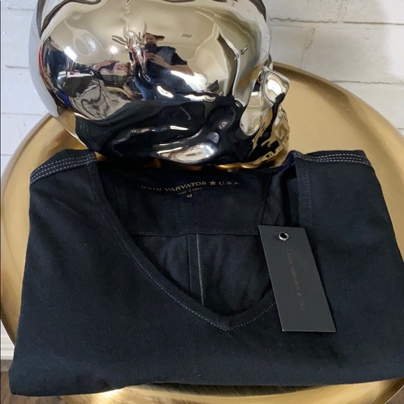 John Varvatos Short Sleeve V Neck T-Shirt Black - Picture 3 of 12